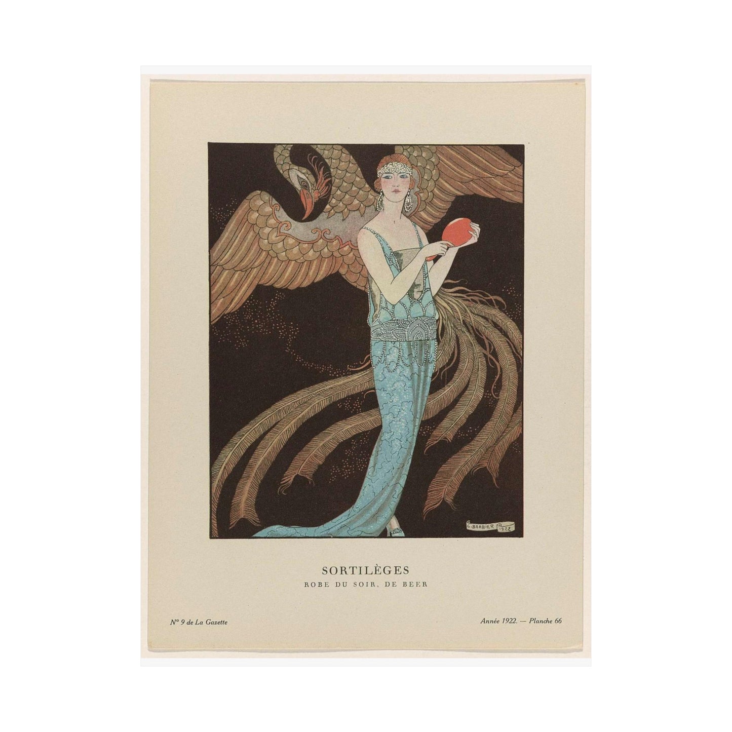 Gazette du Bon Ton, 1922 - No. 9 : Sortilèges / Robe du soir, de Beer High Quality Matte Wall Art Poster for Home, Office, Classroom