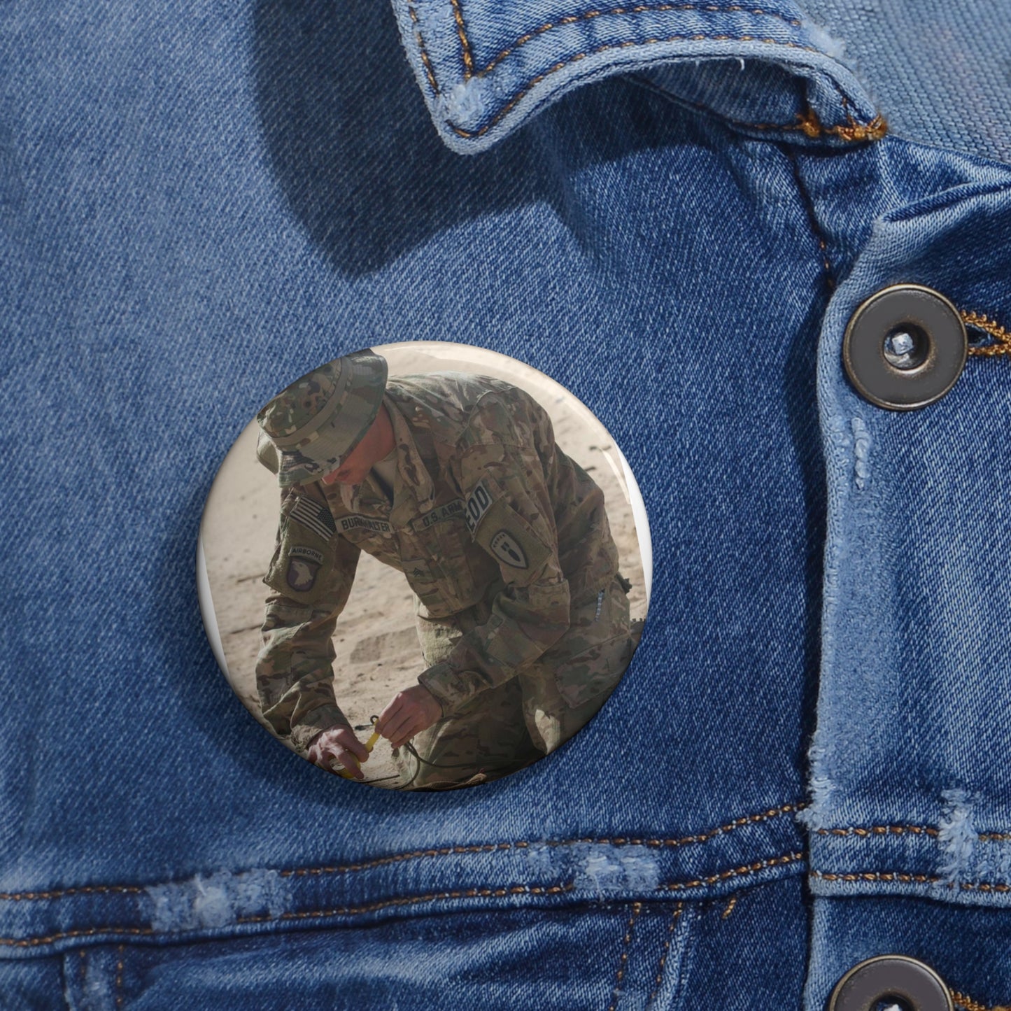 Sergeant Dustin Burkhalter, an explosive ordnance disposal Pin Buttons with Crisp Design