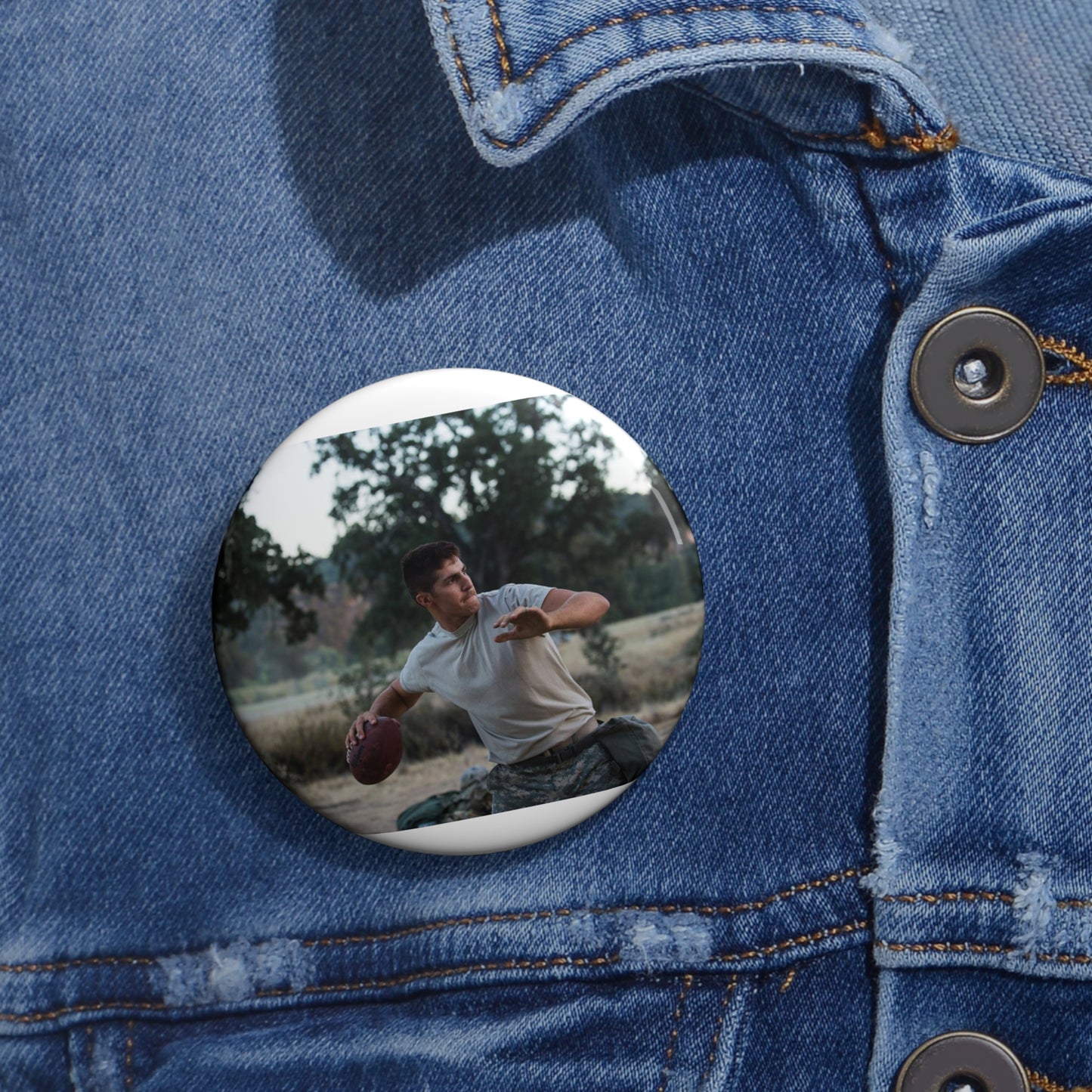 Spc. David Butcher, a U.S. Army Reserve military police Pin Buttons with Crisp Design