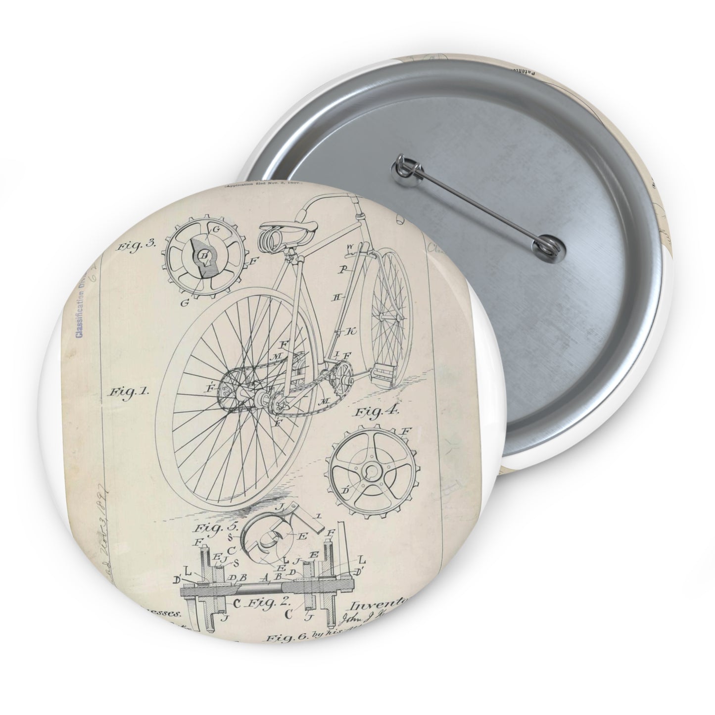 Patent drawing - for J. J. Hentz' Bicycle Public domain  image Pin Buttons with Crisp Design