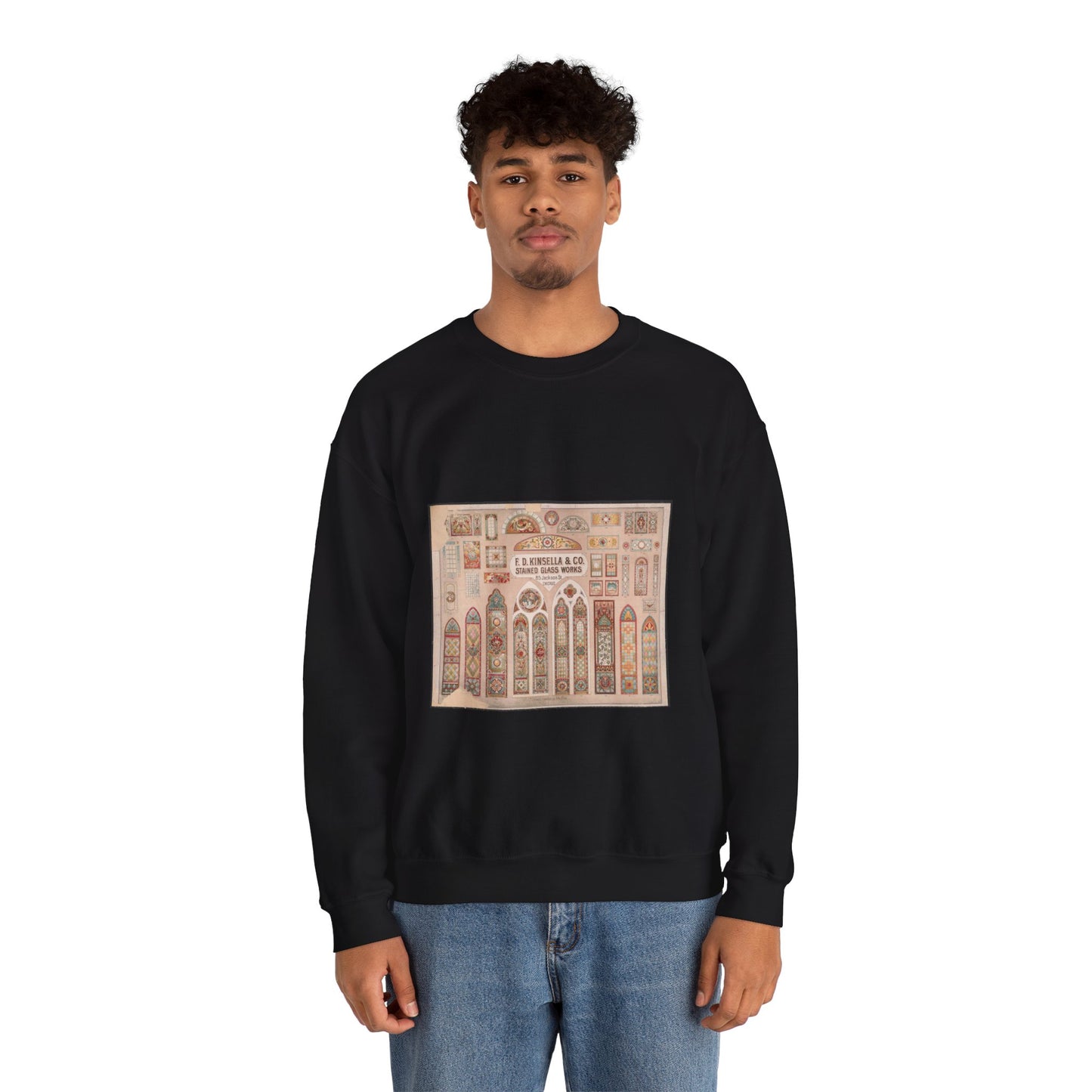 F.D. Kinsella & Co., stained glass works Black Heavy Blend Adult Crew Neck SweatShirt