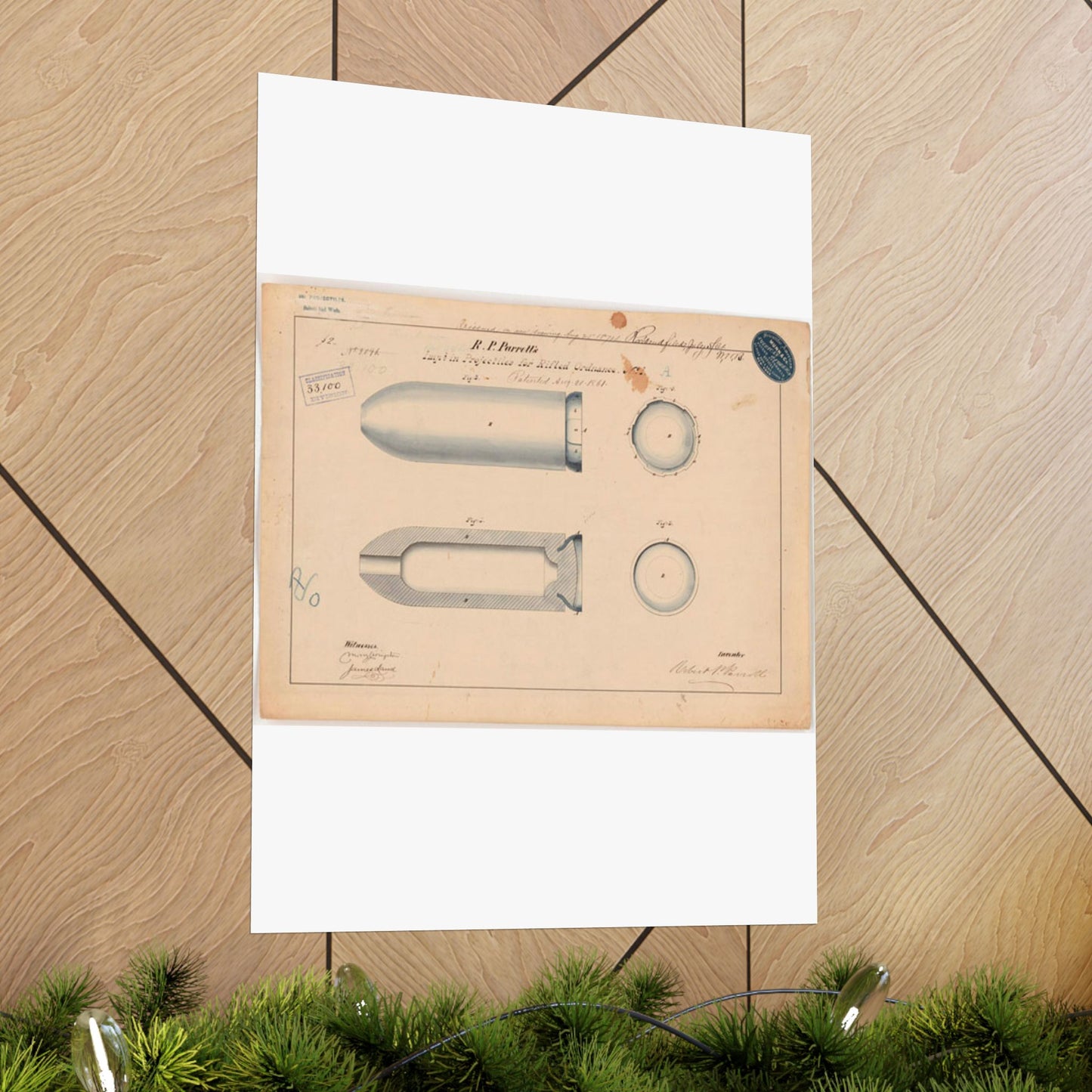 Patent drawing - Drawing of Improvement in Projectiles for Rifled Ordnance Public domain  image High Quality Matte Wall Art Poster for Home, Office, Classroom