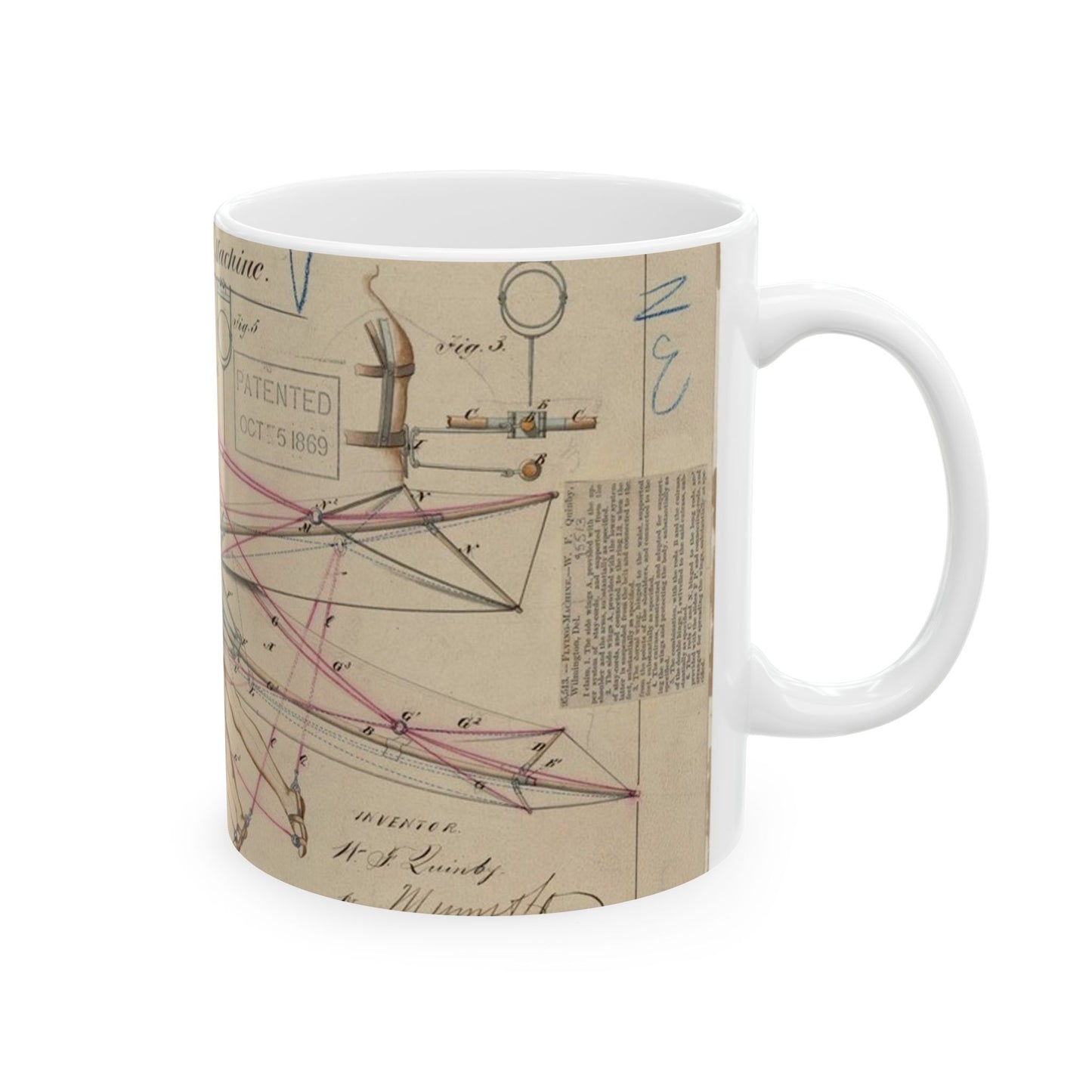 Patent drawing - for a Flying Machine Public domain  image Beautiful Novelty Ceramic Coffee Mug 11oz