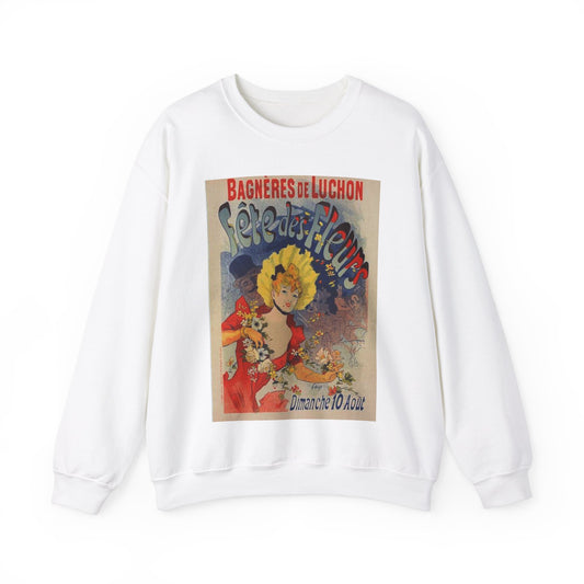 Affiche pour la "Fête des Fleurs de Bagnères-de-Luchon". White Heavy Blend Adult Crew Neck SweatShirt