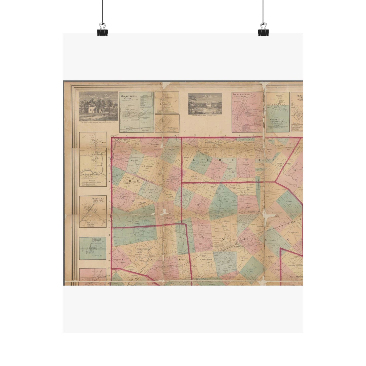 Map of Clinton County, Ohio - Public domain old map High Quality Matte Wall Art Poster for Home, Office, Classroom