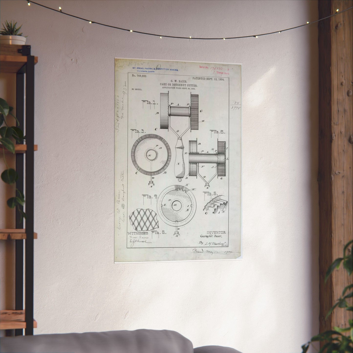 Patent Drawing of Engine - for G. W. Baier's Cake or Doughnut Cutter Public domain  image High Quality Matte Wall Art Poster for Home, Office, Classroom