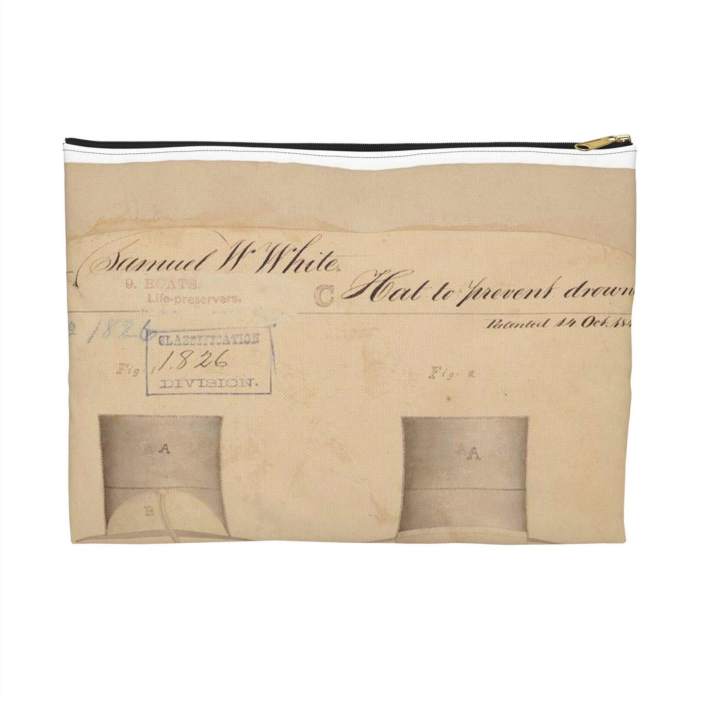 Patent drawing - Drawing of Hat to Prevent Drowning Public domain  image Large Organizer Pouch with Black Zipper