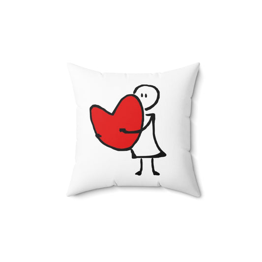 A drawing of a person holding a heart. Love heart truelove, emotions. Decorative Accent Square Pillow