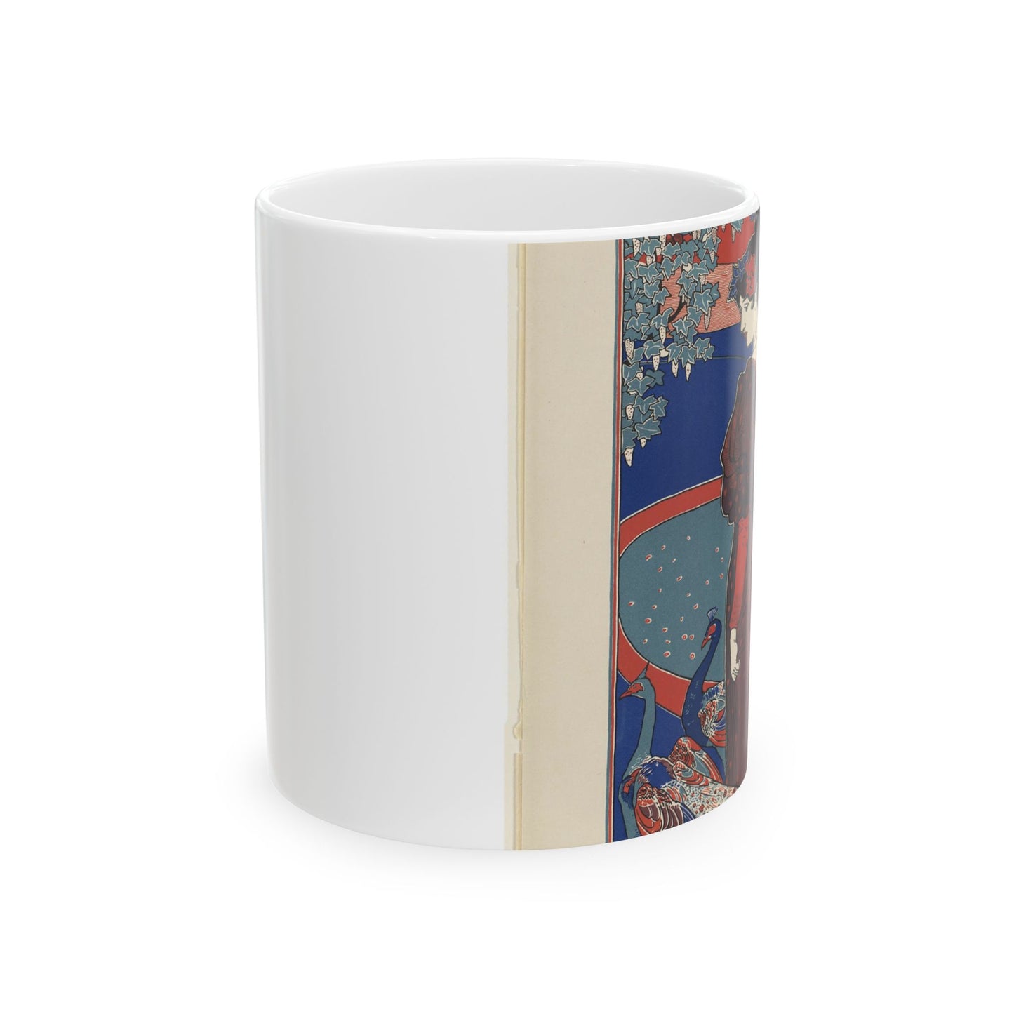 Louis Rhead - A woman stands looking at two peacocks. Beautiful Novelty Ceramic Coffee Mug 11oz