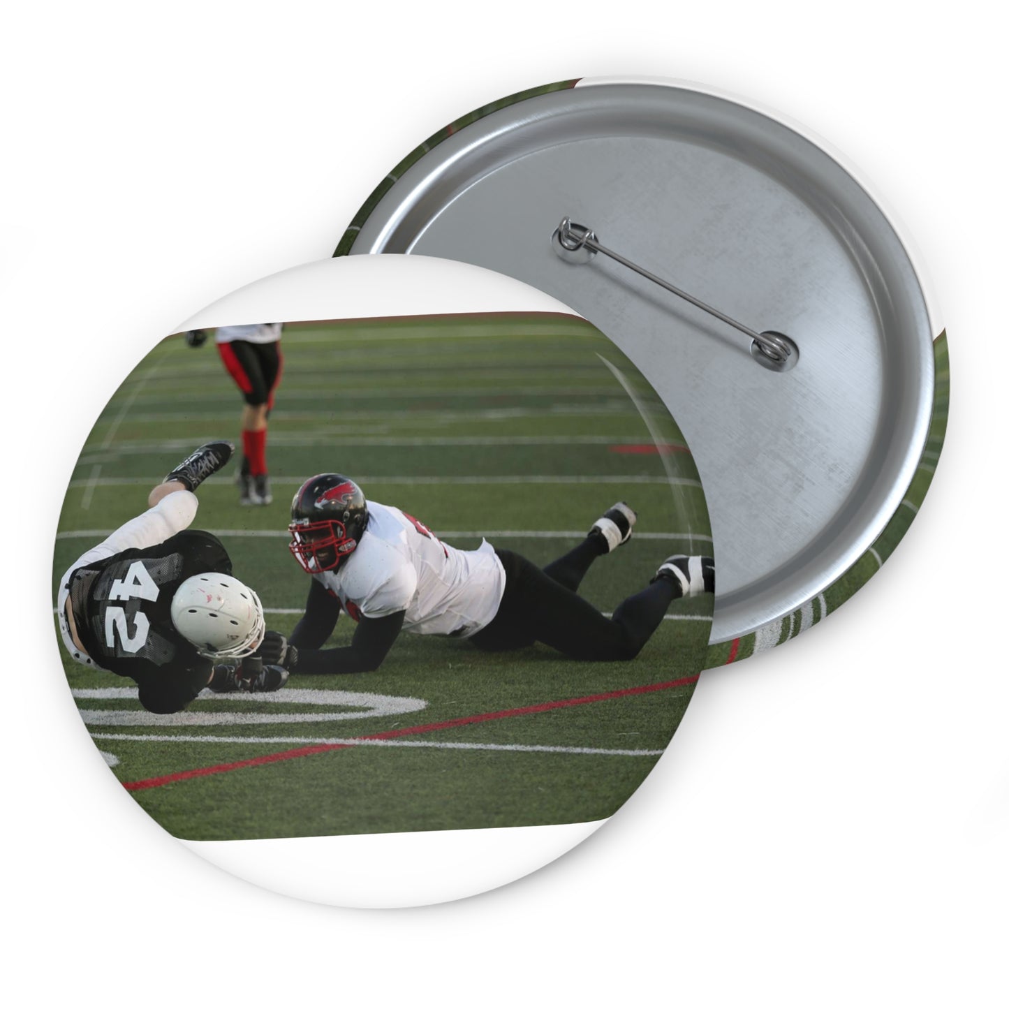 Fred Spencer, Falcons defensive lineman, trips up a Pin Buttons with Crisp Design