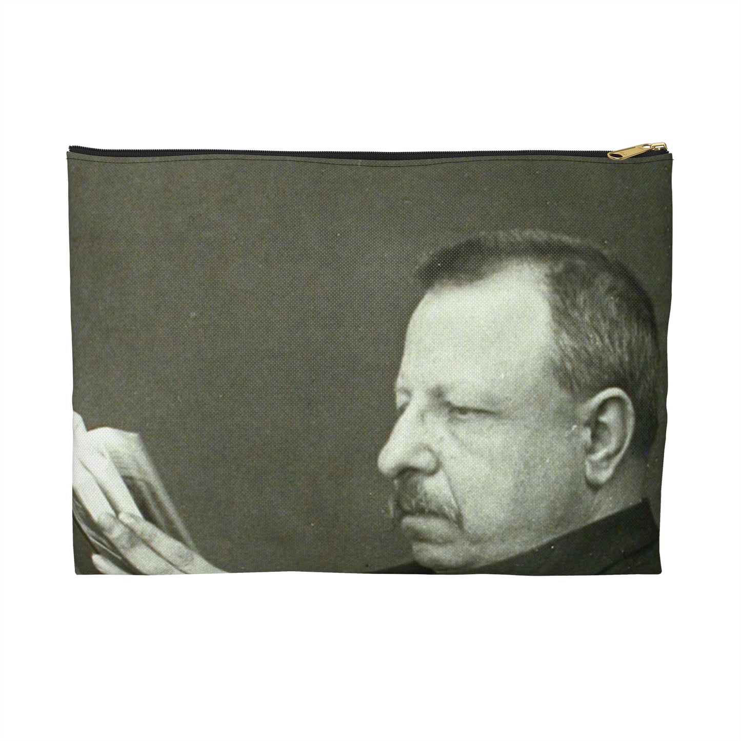 B.Croce, Italy - A black and white photo of a man reading a book Large Organizer Pouch with Black Zipper