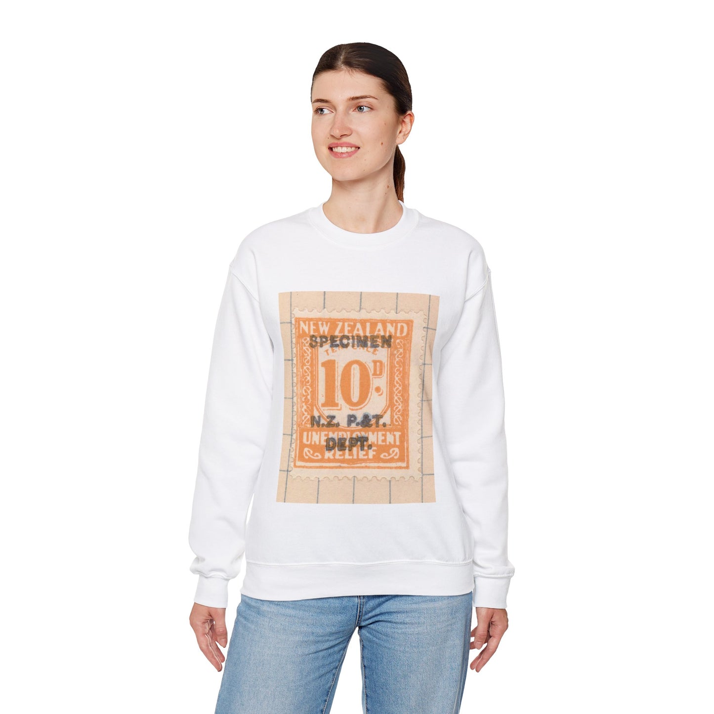 Ten penny Unemployment Relief stamp overprinted 'Specimen' White Heavy Blend Adult Crew Neck SweatShirt