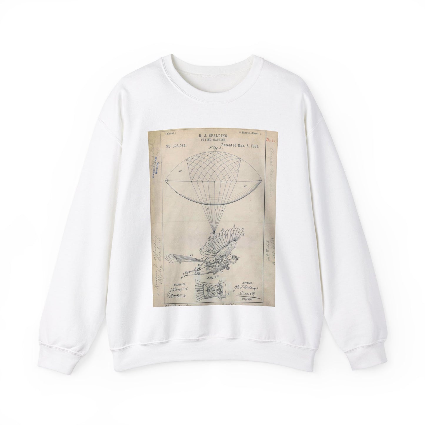 Patent drawing - for R. J. Spalding's Flying Machine Public domain  image White Heavy Blend Adult Crew Neck SweatShirt