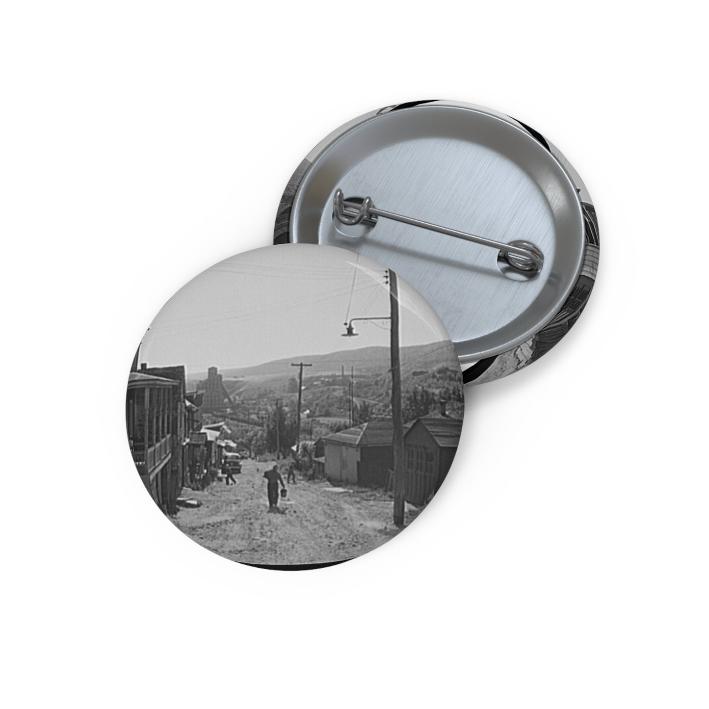 Street scene in the mining town of Lansford, Pennsylvania Pin Buttons with Crisp Design