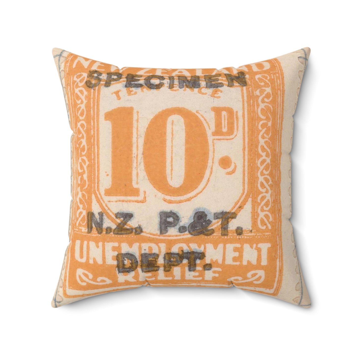 Ten penny Unemployment Relief stamp overprinted 'Specimen' Decorative Accent Square Pillow