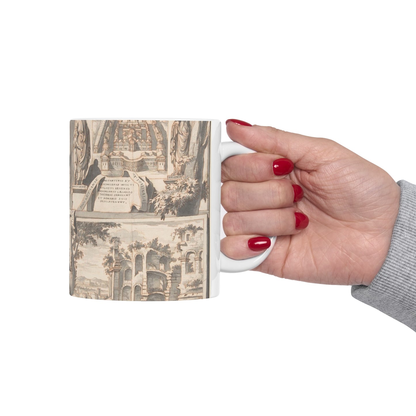 A Reconstruction of the Thermae of Diocletian (above) and a View of the Ruins (below) Beautiful Novelty Ceramic Coffee Mug 11oz