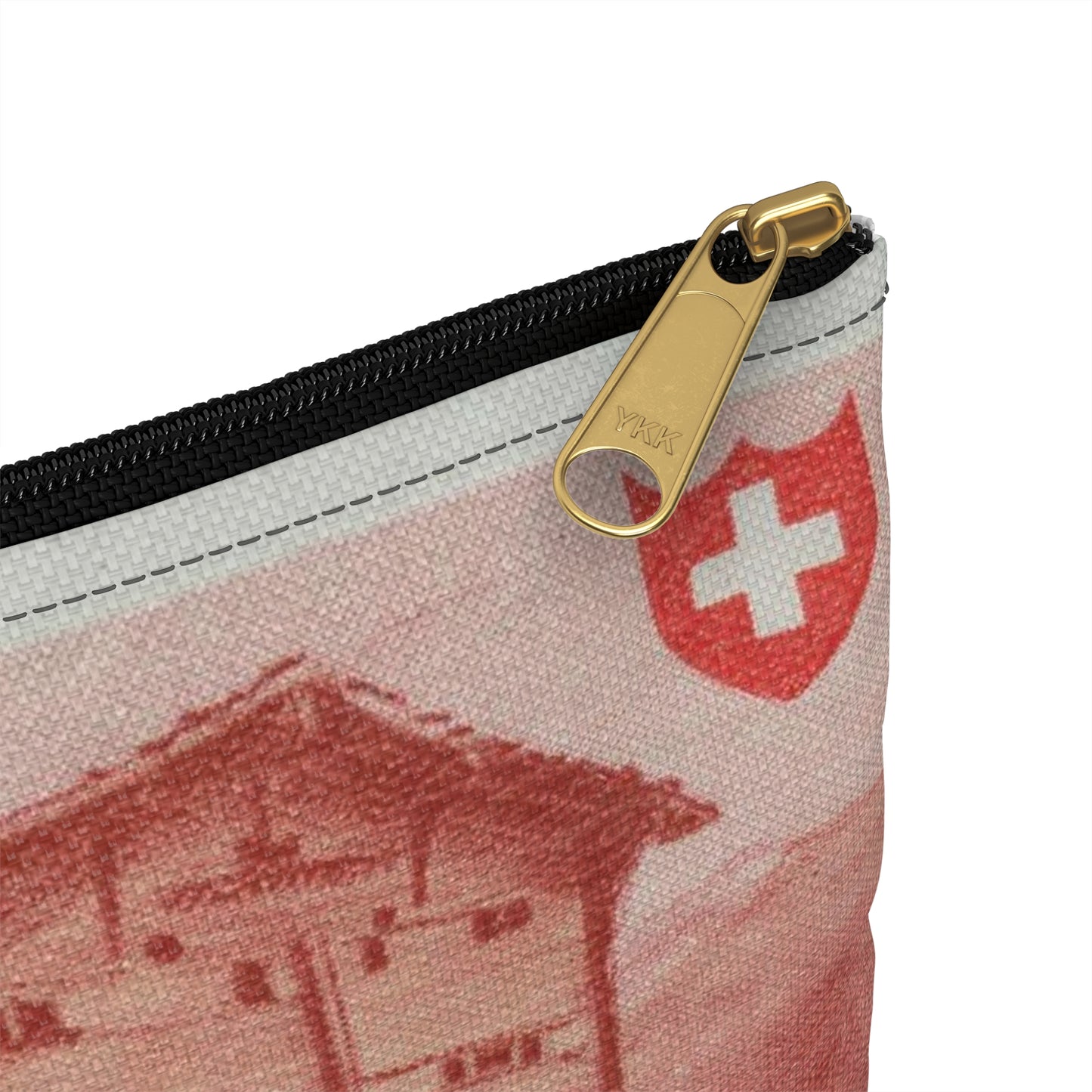 Frimärke ur Gösta Bodmans filatelistiska motivsamling, påbörjad 1950.Frimärke från Schweiz, 1948. Motiv av typisk byggnad i Wallis, 1948-08-01. Large Organizer Pouch with Black Zipper