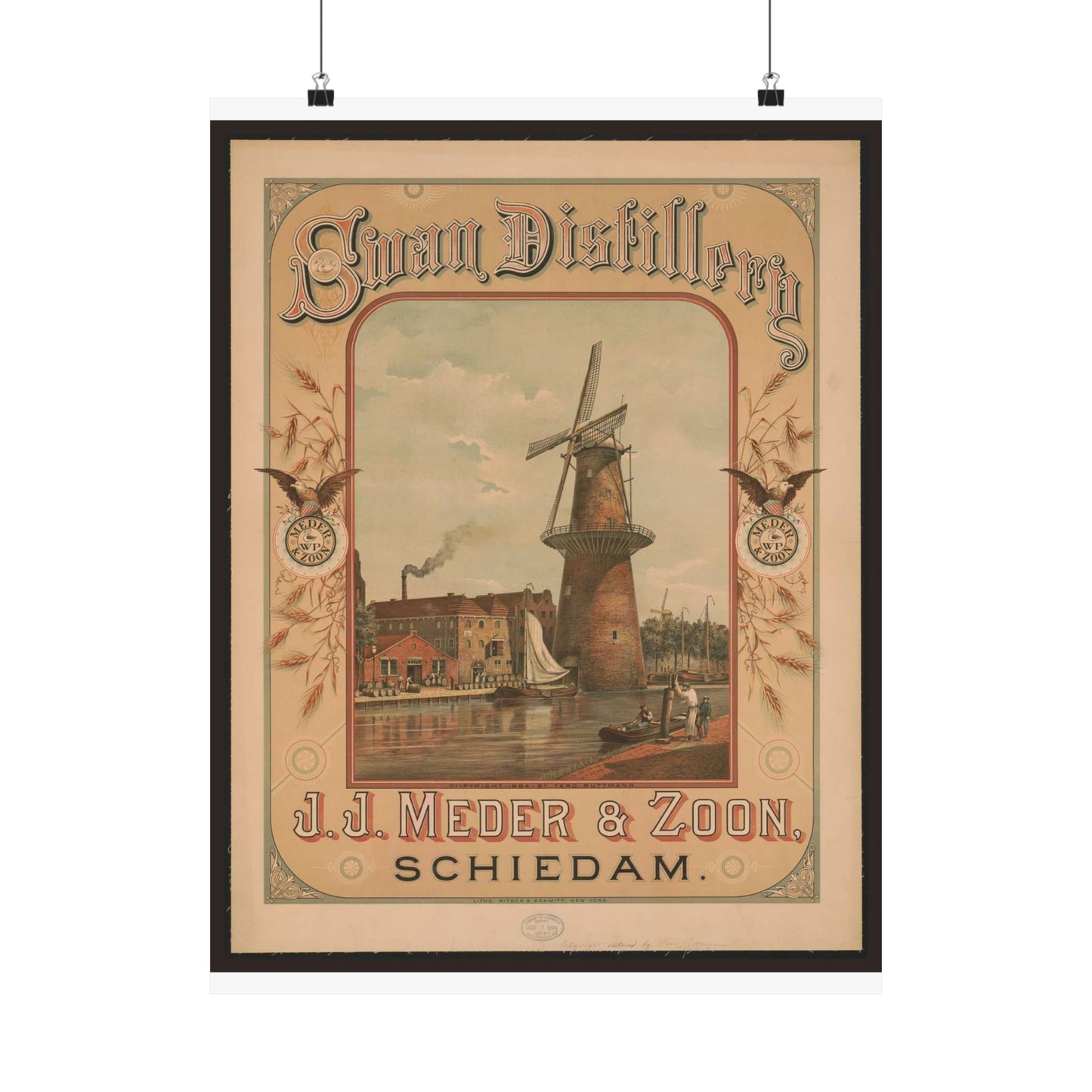 Swan Distillery, J.J. Meder & Zoon, Schiedam High Quality Matte Wall Art Poster for Home, Office, Classroom