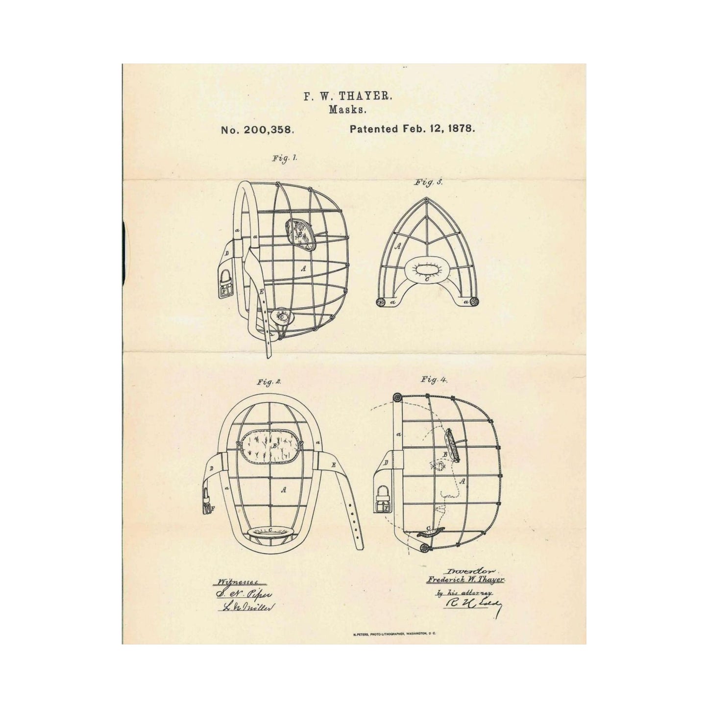 Patent Case File No. 200,358, Improvement in Masks, Inventor Frederick W. Thayer - DPLA - 7786b11b8abf0875f64205aeedc6d9c3 (page 11) High Quality Matte Wall Art Poster for Home, Office, Classroom