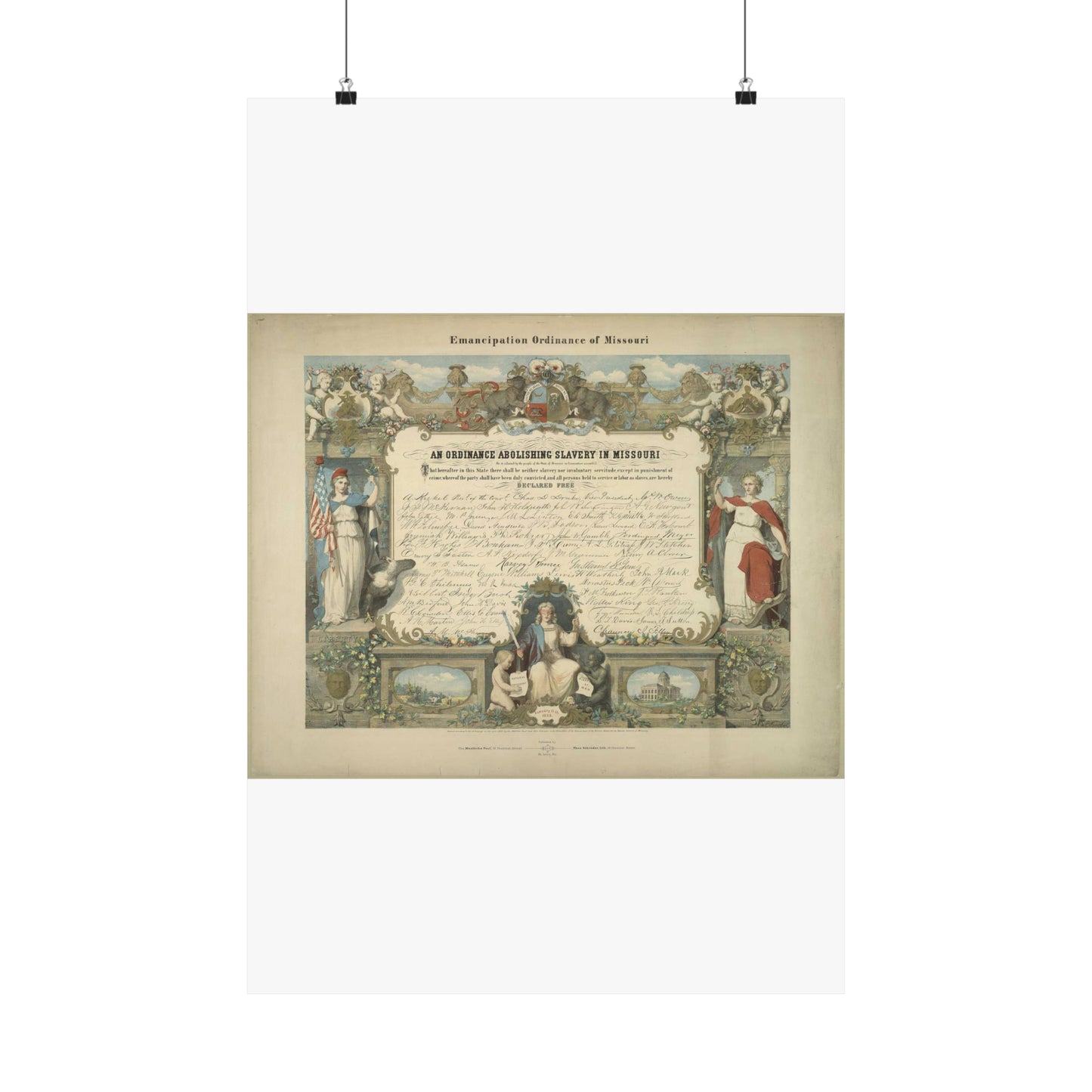 Emancipation Ordinance of Missouri. An ordinance abolishing slavery in Missouri / E. Knobel. High Quality Matte Wall Art Poster for Home, Office, Classroom