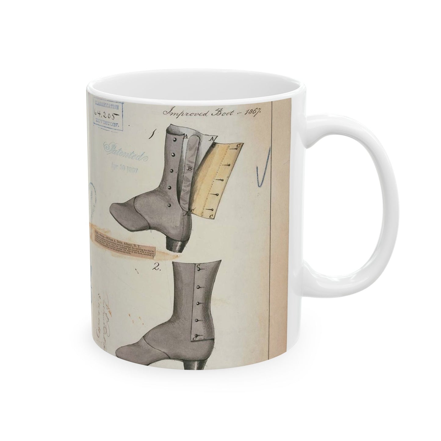 Patent drawing - Drawing of Improved Boot Public domain  image Beautiful Novelty Ceramic Coffee Mug 11oz