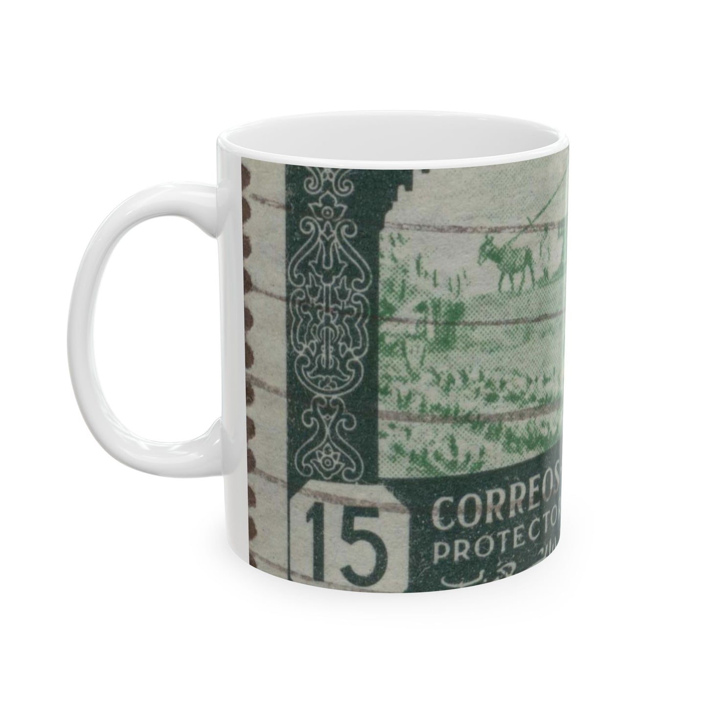 Frimärke ur Gösta Bodmans filatelistiska motivsamling, påbörjad 1950.Frimärke från Spanska Marocko, 1944. Motiv av planteringsarbete , köksträdgård. Beautiful Novelty Ceramic Coffee Mug 11oz