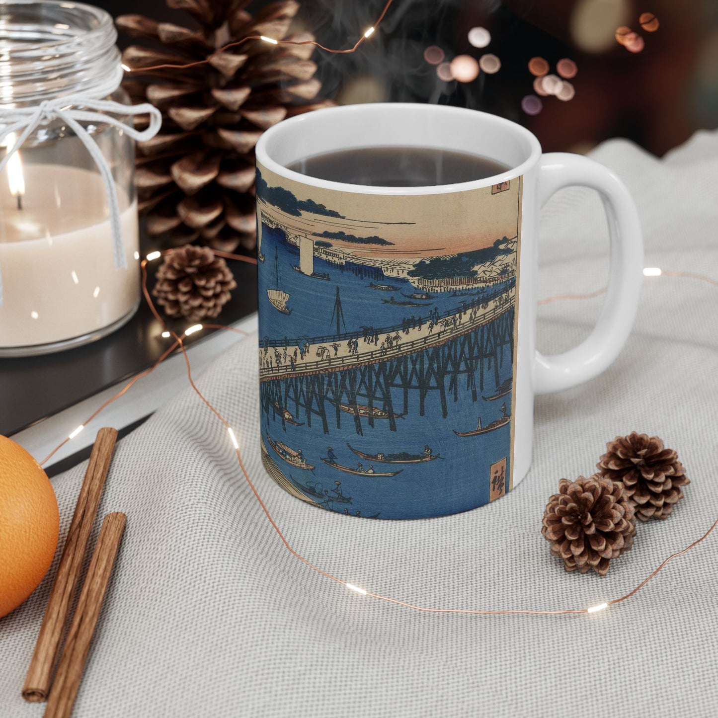 Ryōgokubashi Ōkawabata, Andō Hiroshige - Ukiyo e print Beautiful Novelty Ceramic Coffee Mug 11oz