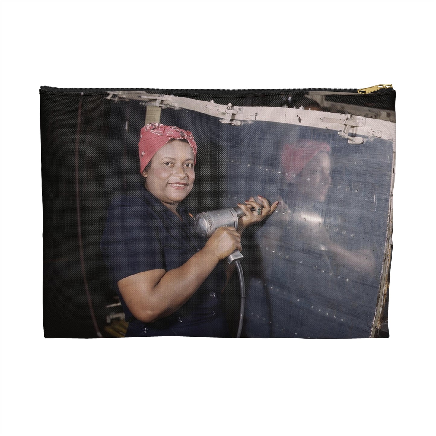 Operating a hand drill at Vultee-Nashville, woman is working on a "Vengeance" dive bomber, Tennessee Large Organizer Pouch with Black Zipper