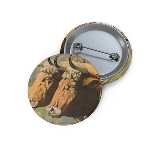 Poster - An image of two oxen, drooling - Public domain lithograph Pin Buttons with Crisp Design