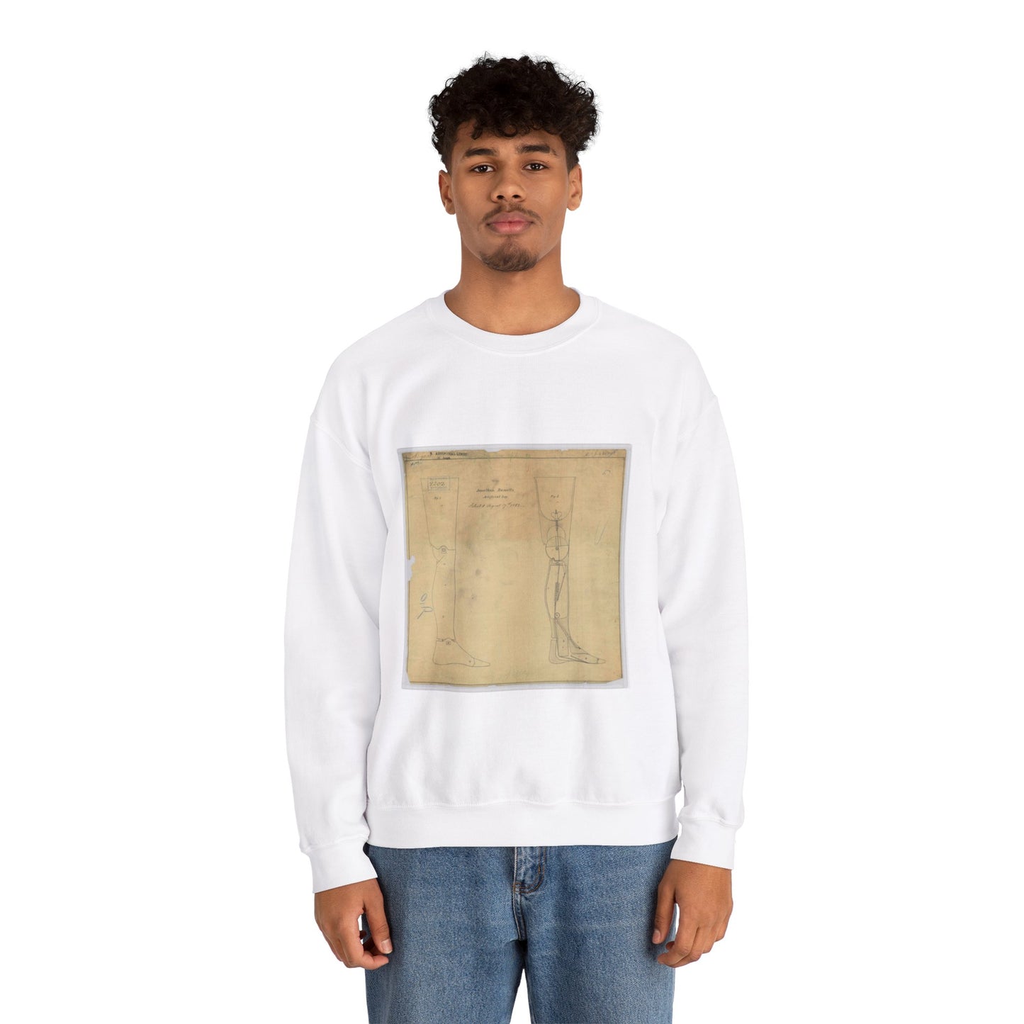 Patent drawing - for Jonathan Russell's Artificial Leg Public domain  image White Heavy Blend Adult Crew Neck SweatShirt