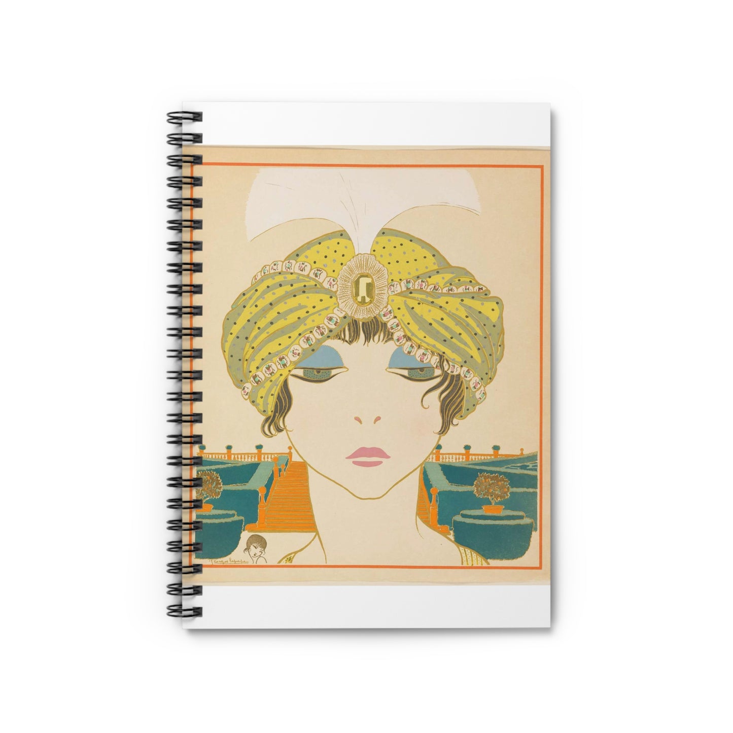 Book Illustration, Les choses de Paul Poiret vues par Georges Lepape (Items by Paul Poiret as seen by George Lepape), Woman in a Turban, plate 6, 1911 (CH 68775933) Spiral Bound Ruled Notebook with Printed Cover