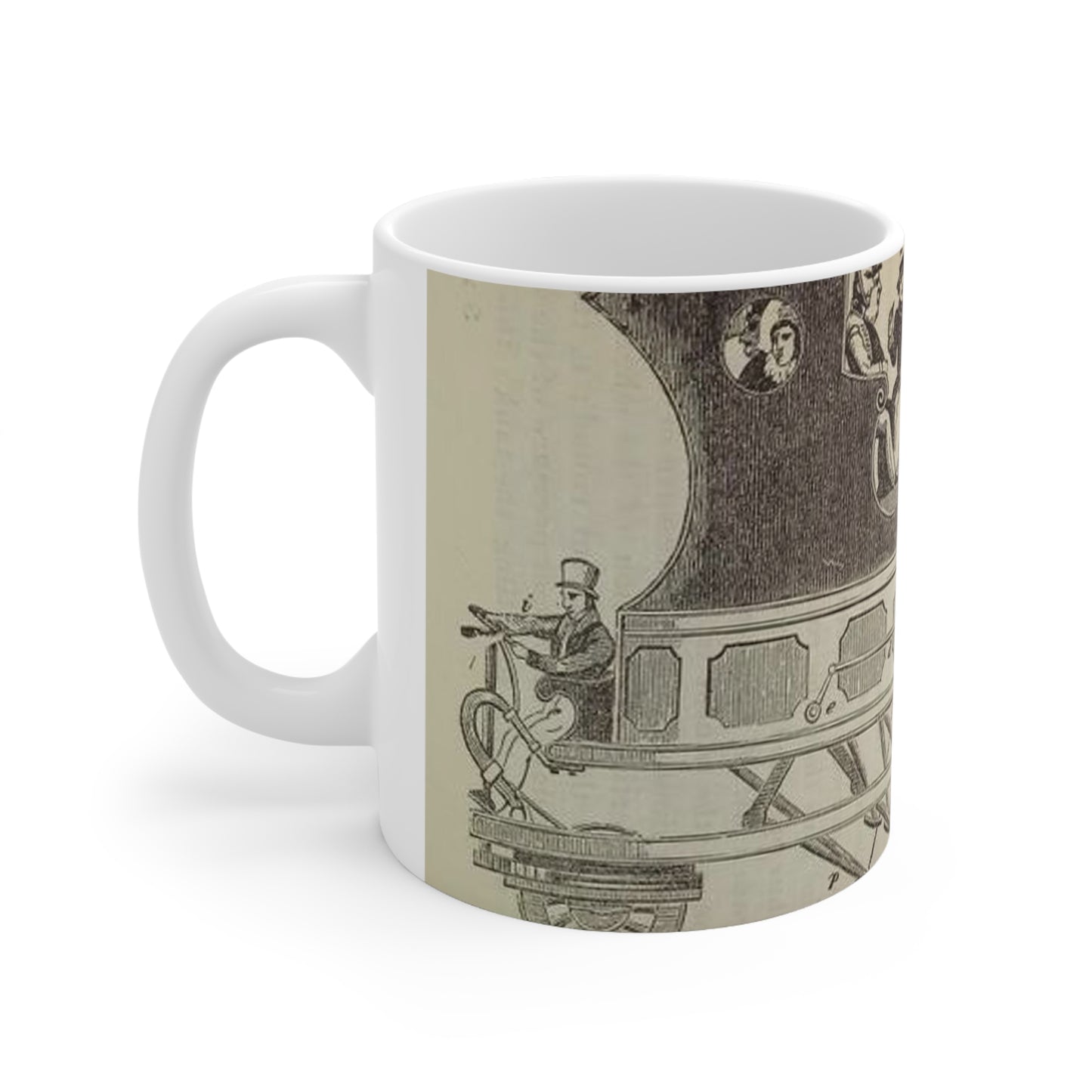 Patent Drawing of Engine - Patent steam coach, by the late Mr. David Gordon Public domain  image Beautiful Novelty Ceramic Coffee Mug 11oz