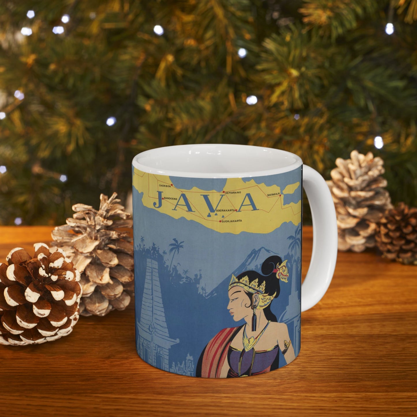 Java. Vintage Travel Poster., Art Deco Poster Beautiful Novelty Ceramic Coffee Mug 11oz