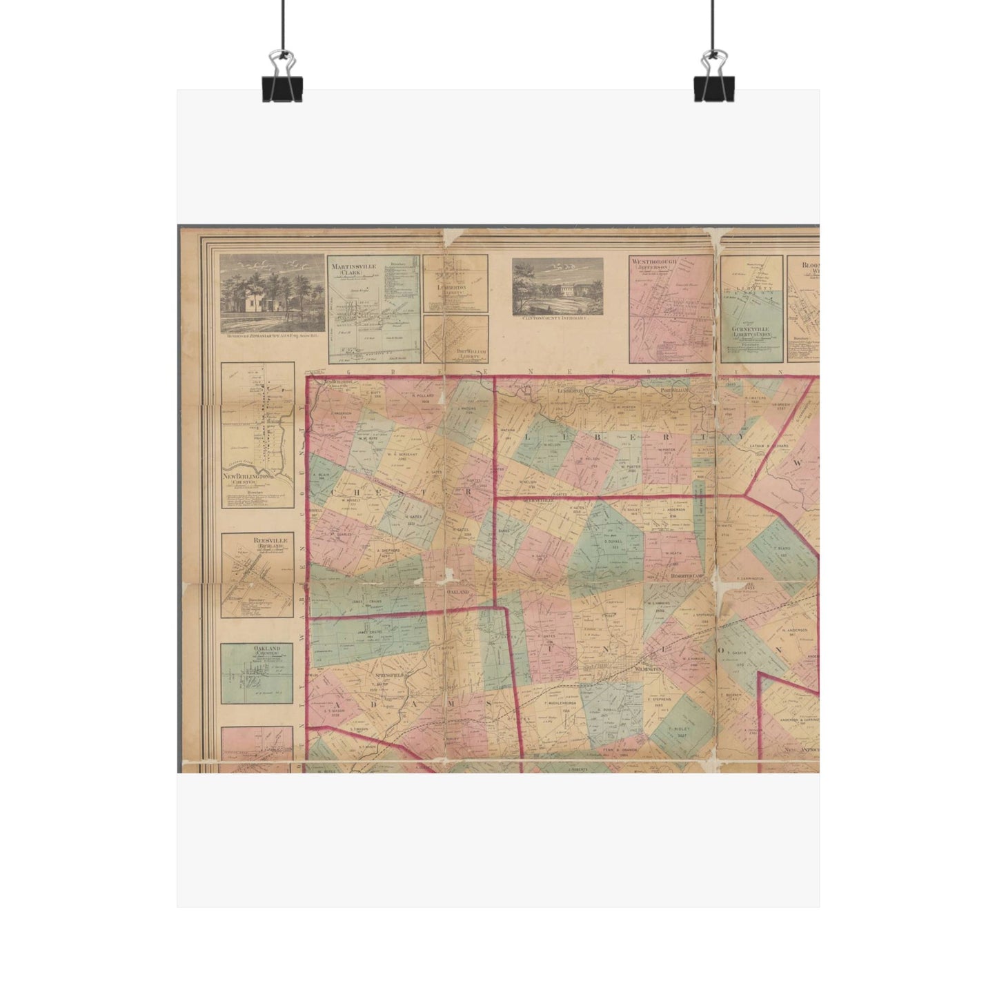 Map of Clinton County, Ohio - Public domain old map High Quality Matte Wall Art Poster for Home, Office, Classroom
