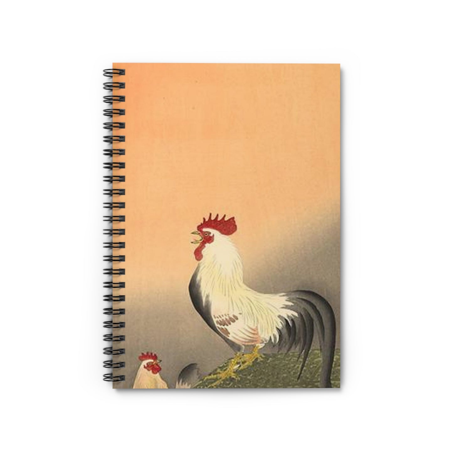 Koson - rooster-and-hen-at-sunrise, Ohara Koson Spiral Bound Ruled Notebook with Printed Cover