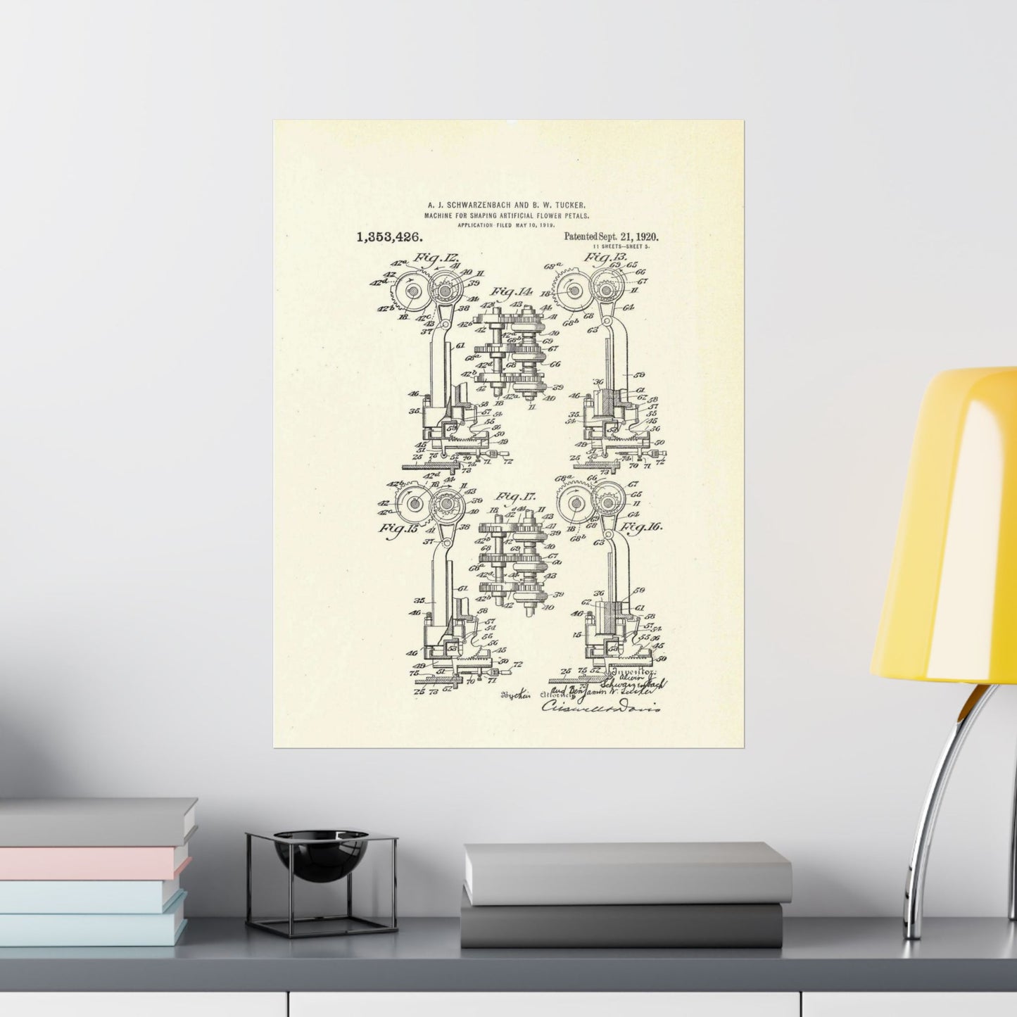 Patent Case File No. 1,353,426, Machine for Shaping Artificial-Flower Petals, Inventor(s)- Alwin J. Schwarzenbach and Benjamin W. Tucker. - DPLA - 73ca175439733b642c8783cdd58e8940 (page 42) High Quality Matte Wall Art Poster for Home, Office, Classroom