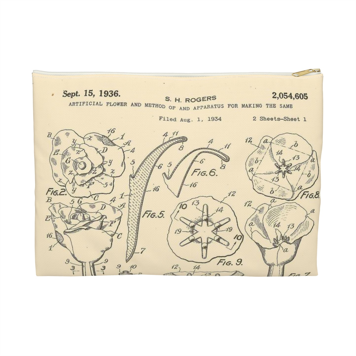 Patent Case File No. 2,054,605, Artificial Flower and Method of and Apparatus for Making the Same, Inventor- Stewart H. Rogers. - DPLA - ffbbbc6a0556e6406954e2be06fe50d6 (page 6) Large Organizer Pouch with Black Zipper