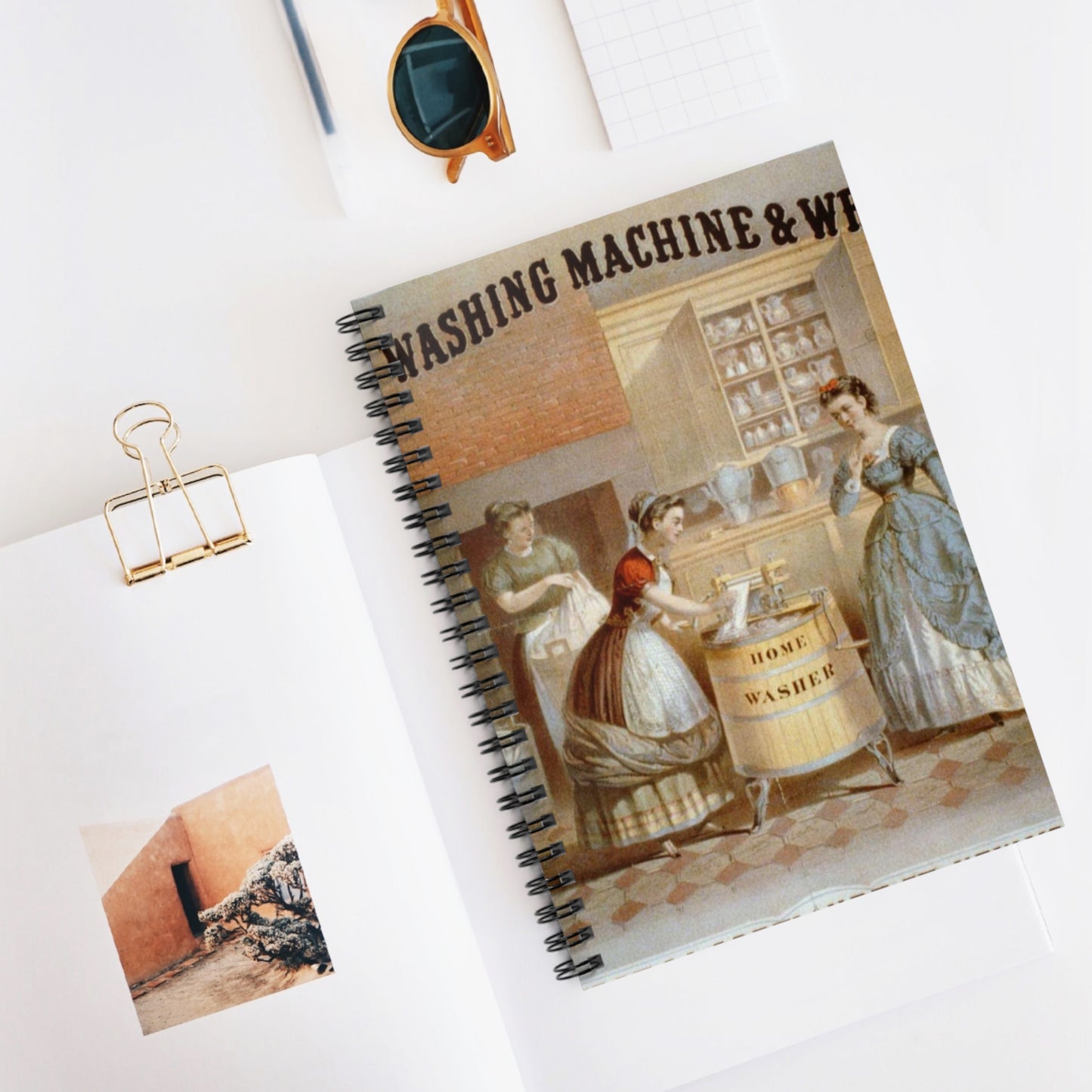 Home washing machine & wringer - A painting of a woman washing a child in a kitchen Spiral Bound Ruled Notebook with Printed Cover