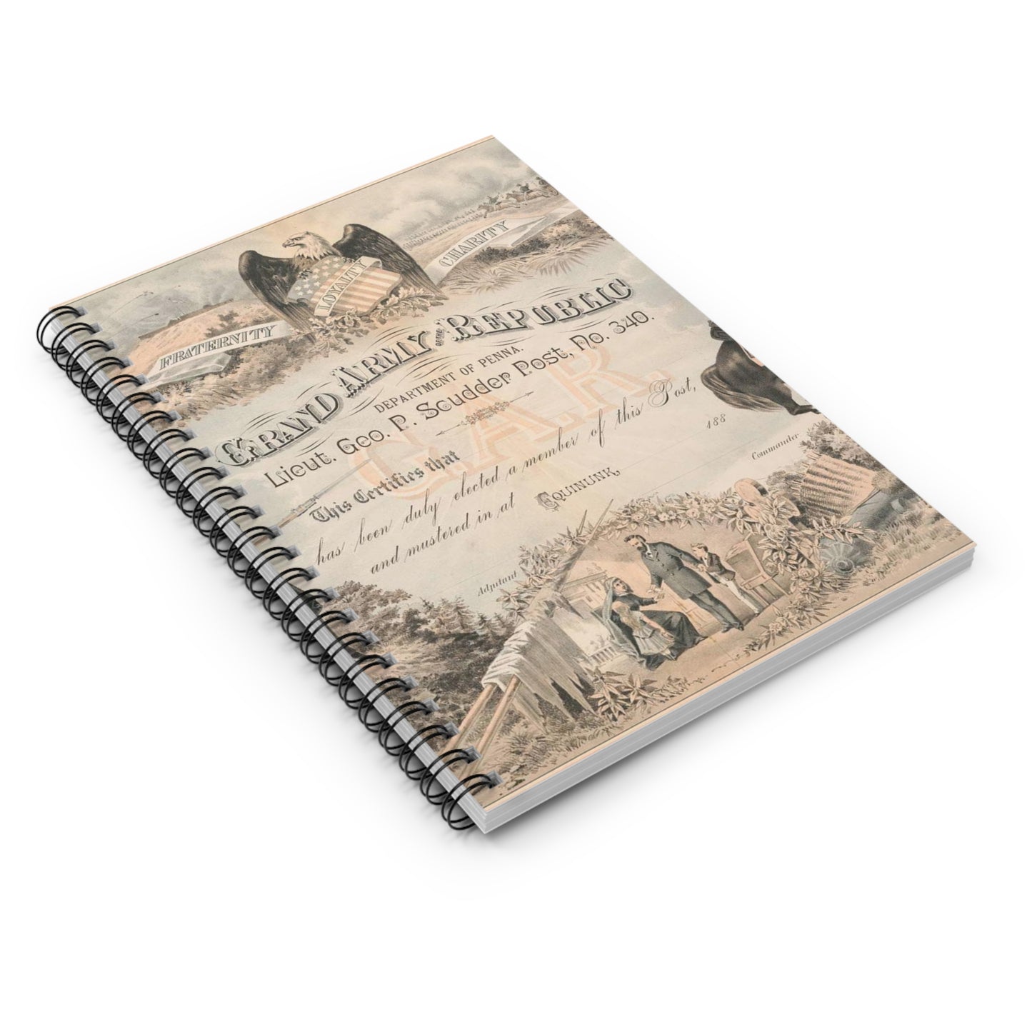 Grand Army of the Republic. Department of Penna. Lieut. George P. Scudder Post, No. 340 Spiral Bound Ruled Notebook with Printed Cover