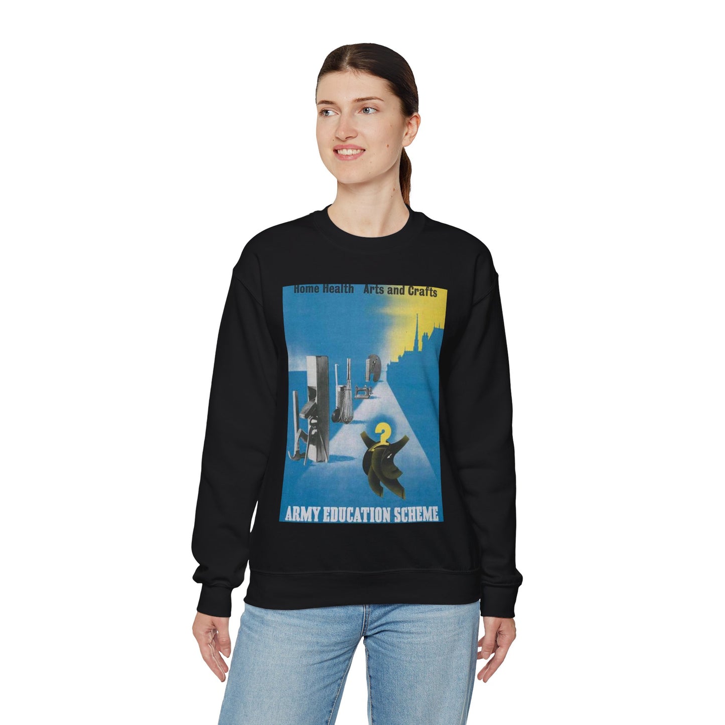 Army Education Scheme - Home Health - Arts and Crafts Art.IWMPST2958 Black Heavy Blend Adult Crew Neck SweatShirt
