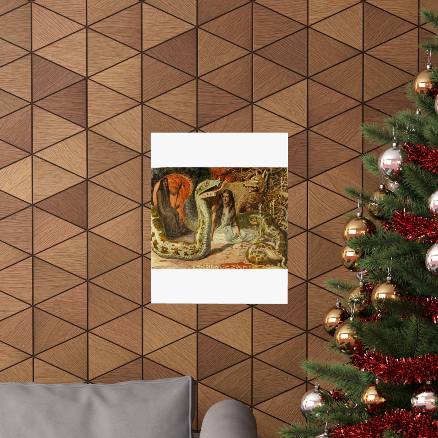 Lokis Gezücht - A painting of a woman sitting in front of a snake High Quality Matte Wall Art Poster for Home, Office, Classroom