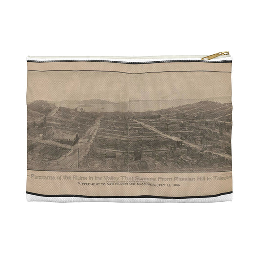 No. 2-panorama of the ruins in the valley that sweeps from Russian Hill to Telegraph Hill, showing Alcatraz island in the distance Large Organizer Pouch with Black Zipper