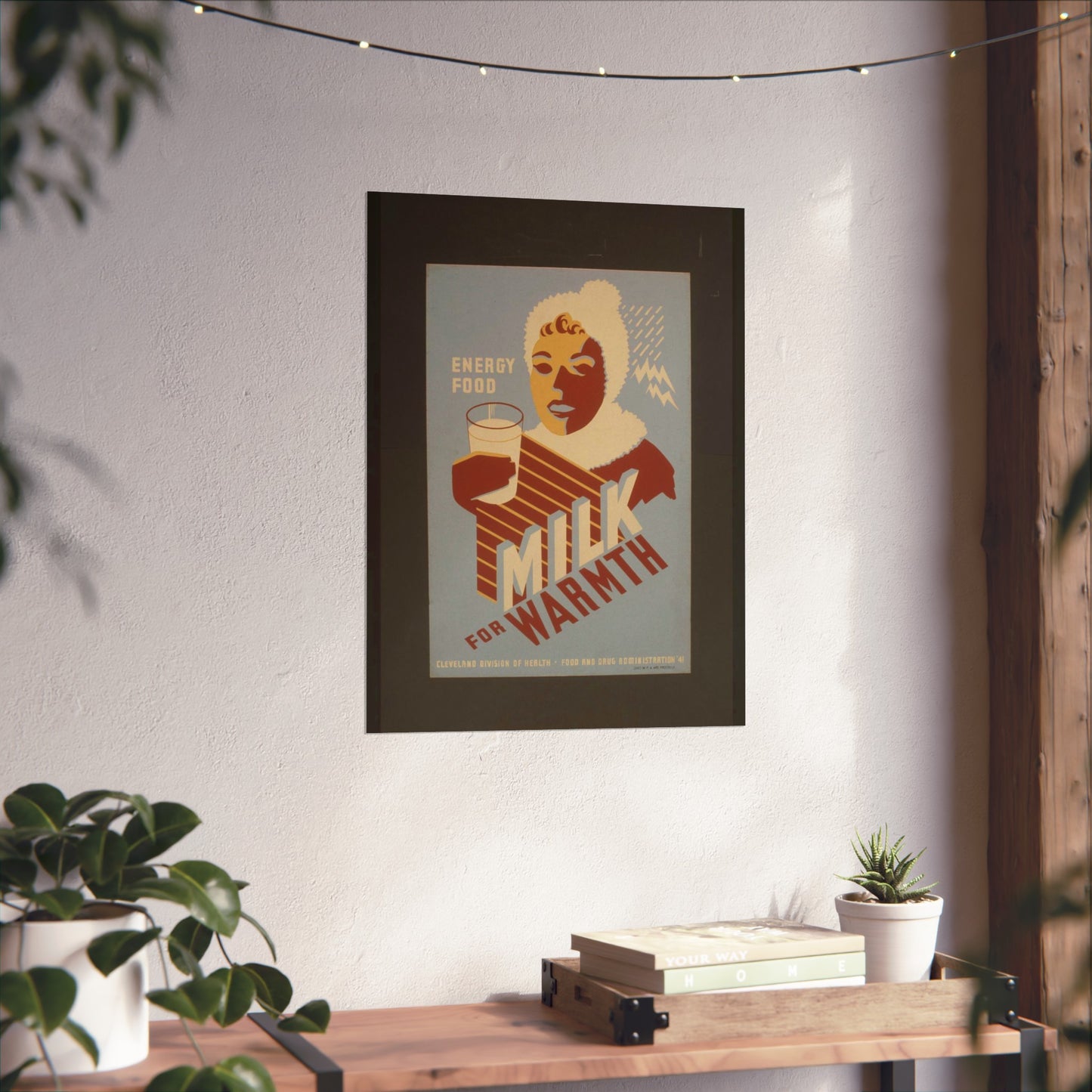 Milk - for warmth Energy food. - WPA poster, Public domain, Library of Congress High Quality Matte Wall Art Poster for Home, Office, Classroom