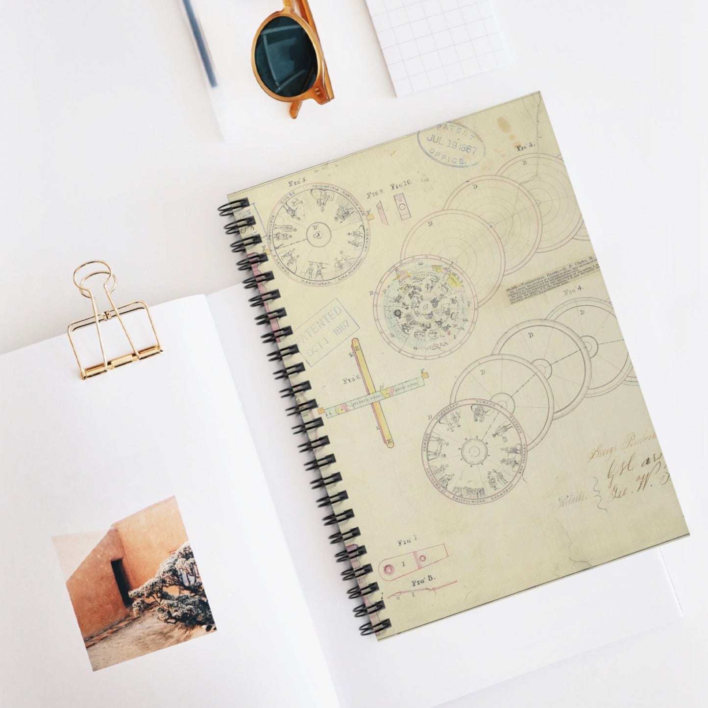 Patent drawing - Drawing of a Terrestrial Globe Public domain  image Spiral Bound Ruled Notebook with Printed Cover
