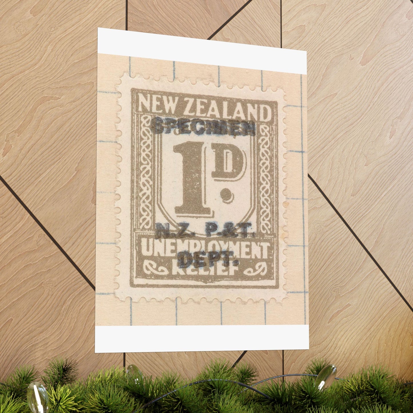 One penny Unemployment Relief stamp overprinted 'Specimen' High Quality Matte Wall Art Poster for Home, Office, Classroom