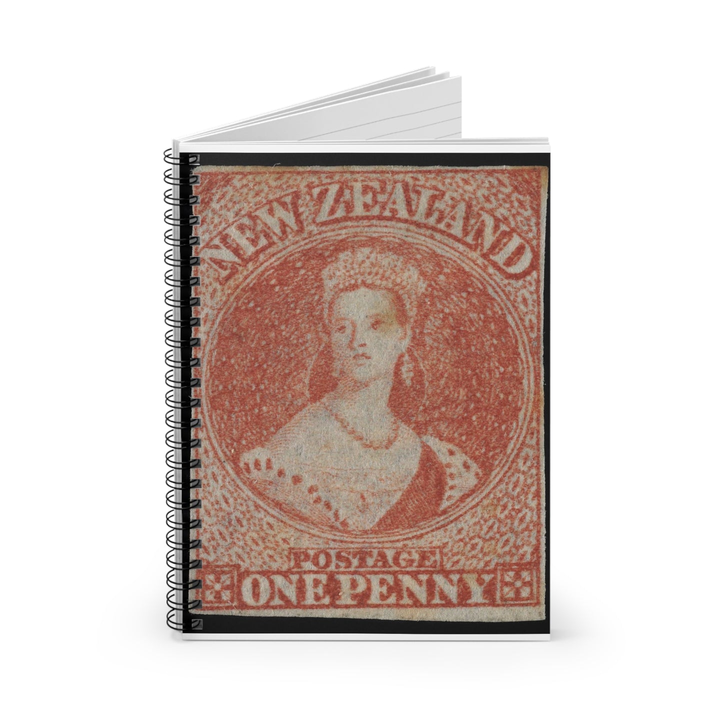 Issued one penny 'Full-Face Queen' [Chalon Head] definitive stamp Spiral Bound Ruled Notebook with Printed Cover