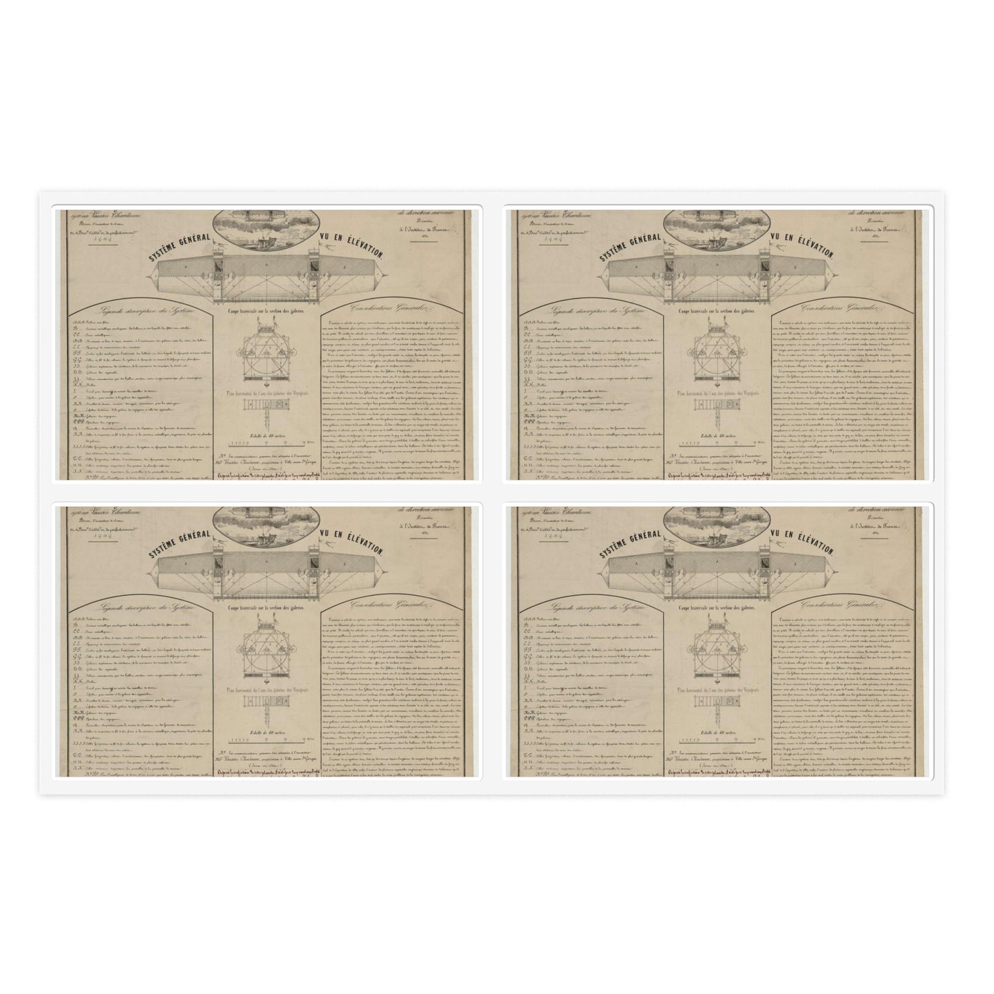 Patent drawing - Aérostat dirigeable système Vaussin Chardanne, brevet ... Nouveaux procédés de direction aérienne présenté à lʹInstitut de France, 1852 Public domain  image Laminated UV Protective Vinyl Stickers