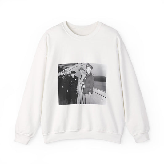 Winston Churchill with Franklin D. Roosevelt on board USS Augusta (CA-31) on 9 August 1941 (NH 67201) White Heavy Blend Adult Crew Neck SweatShirt