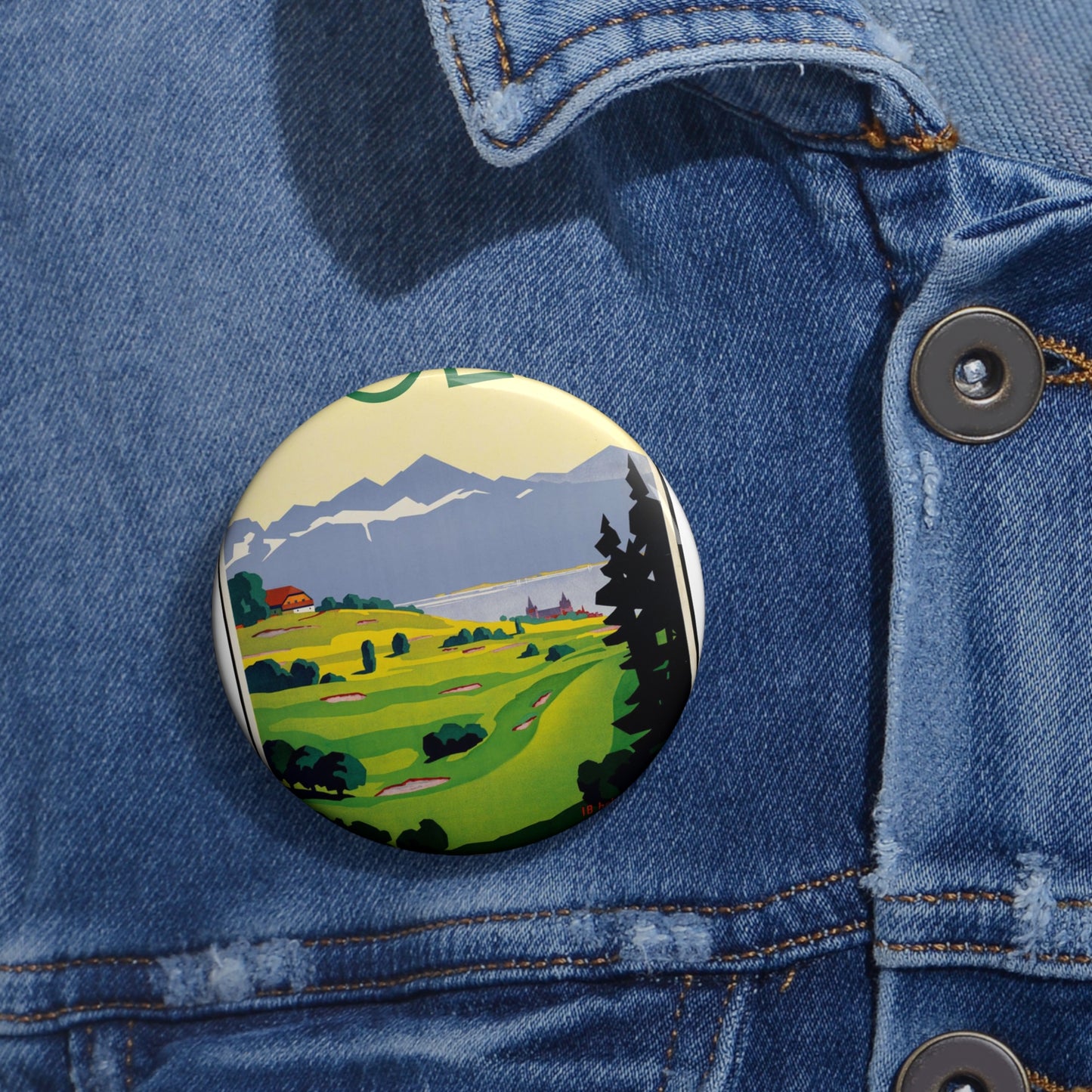 Poster - Golf. Lausanne - Public domain lithograph Pin Buttons with Crisp Design