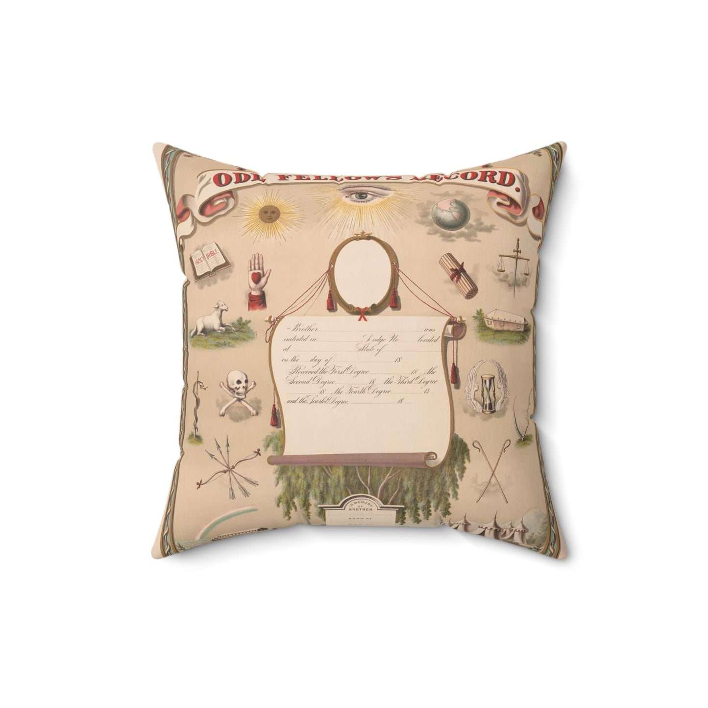 Odd fellow's record certificate Decorative Accent Square Pillow